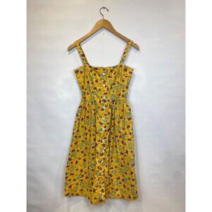 HVN Summer Floral Button-Front Yellow Sundress
